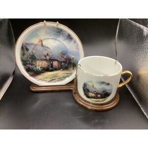Thomas Kinkaide "Moonlight Cottage" Collectible Tea Cup & Saucer Set Vintage